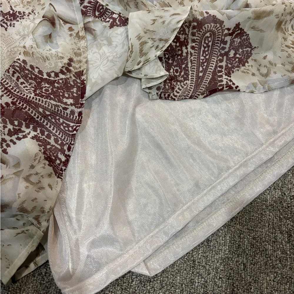 New Selene ruffle chiffon blouse plus tank brown paisley floral print NWT 2X top - Picture 5 of 8